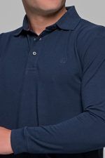 Μπλε navy βαμβακερό ανδρικό πόλο μπλουζάκι FR μακρυμάνικο - Regular fit - Image 2