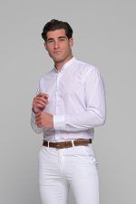 Λευκό ανδρικό πουκάμισο PAPARAZZI με μάο γιακά χωρίς Τσεπάκι - Slim Fit - Image 3