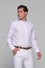 Λευκό ανδρικό πουκάμισο PAPARAZZI με μάο γιακά χωρίς Τσεπάκι - Slim Fit - Image 4
