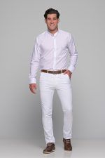 Λευκό ανδρικό πουκάμισο PAPARAZZI με μάο γιακά χωρίς Τσεπάκι - Slim Fit - Image 6