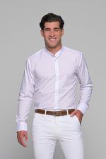 Λευκό ανδρικό πουκάμισο PAPARAZZI με μάο γιακά χωρίς Τσεπάκι - Slim Fit