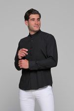 Μαύρο ανδρικό πουκάμισο PAPARAZZI με μάο γιακά χωρίς Τσεπάκι - Slim Fit - Image 4