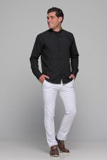 Μαύρο ανδρικό πουκάμισο PAPARAZZI με μάο γιακά χωρίς Τσεπάκι - Slim Fit - Image 7