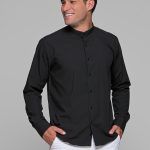 Μαύρο ανδρικό πουκάμισο PAPARAZZI με μάο γιακά χωρίς Τσεπάκι - Slim Fit
