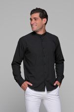 Μαύρο ανδρικό πουκάμισο PAPARAZZI με μάο γιακά χωρίς Τσεπάκι - Slim Fit