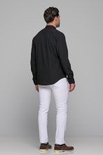 Μαύρο ανδρικό πουκάμισο PAPARAZZI με μάο γιακά χωρίς Τσεπάκι - Slim Fit - Image 8