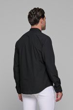 Μαύρο ανδρικό πουκάμισο PAPARAZZI με μάο γιακά χωρίς Τσεπάκι - Slim Fit - Image 5