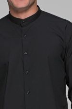 Μαύρο ανδρικό πουκάμισο PAPARAZZI με μάο γιακά χωρίς Τσεπάκι - Slim Fit - Image 2