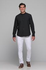 Μαύρο ανδρικό πουκάμισο PAPARAZZI με μάο γιακά χωρίς Τσεπάκι - Slim Fit - Image 6