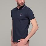 Μπλε σκούρο ανδρικό πόλο μπλουζάκι με κέντημα στο στήθος