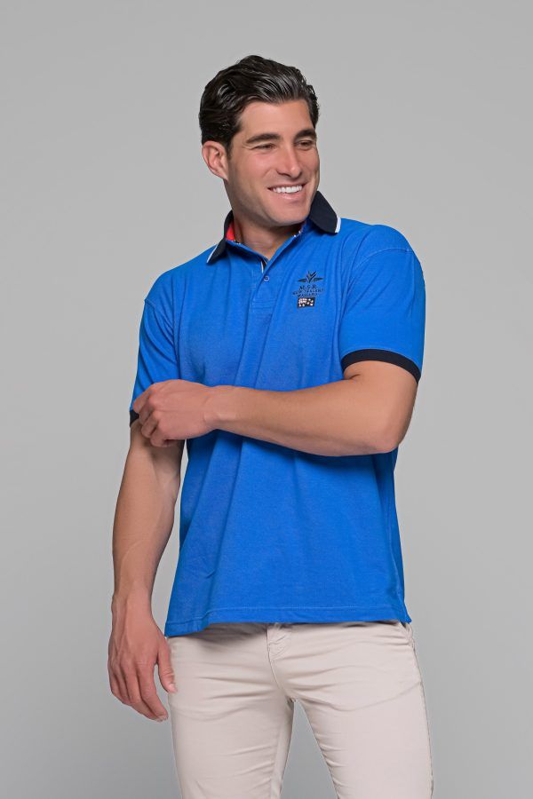Μπλε ρουά ανδρικό πόλο μπλουζάκι MSR με κέντημα ΝΖ- Regular Fit