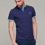 Μπλε ανδρικό πόλο μπλουζάκι με κέντημα λουλούδι