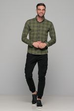 Σπορ χακί ανδρικό καρό πουκάμισο – Slim fit - Image 8