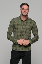 Σπορ χακί ανδρικό καρό πουκάμισο – Slim fit - Image 3