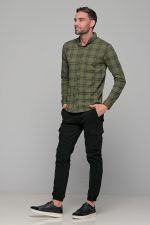 Σπορ χακί ανδρικό καρό πουκάμισο – Slim fit - Image 5