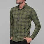 Σπορ χακί ανδρικό καρό πουκάμισο – Slim fit