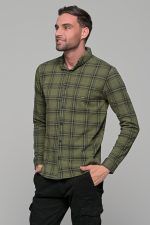 Σπορ χακί ανδρικό καρό πουκάμισο – Slim fit