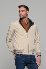 Μπλε-Μπεζ ανδρικό μπουφάν bomber αδιάβροχο διπλής όψης - slim fit - Image 2