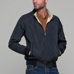 Μπλε-Μπεζ ανδρικό μπουφάν bomber αδιάβροχο διπλής όψης - slim fit