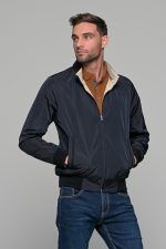 Μπλε-Μπεζ ανδρικό μπουφάν bomber αδιάβροχο διπλής όψης - slim fit
