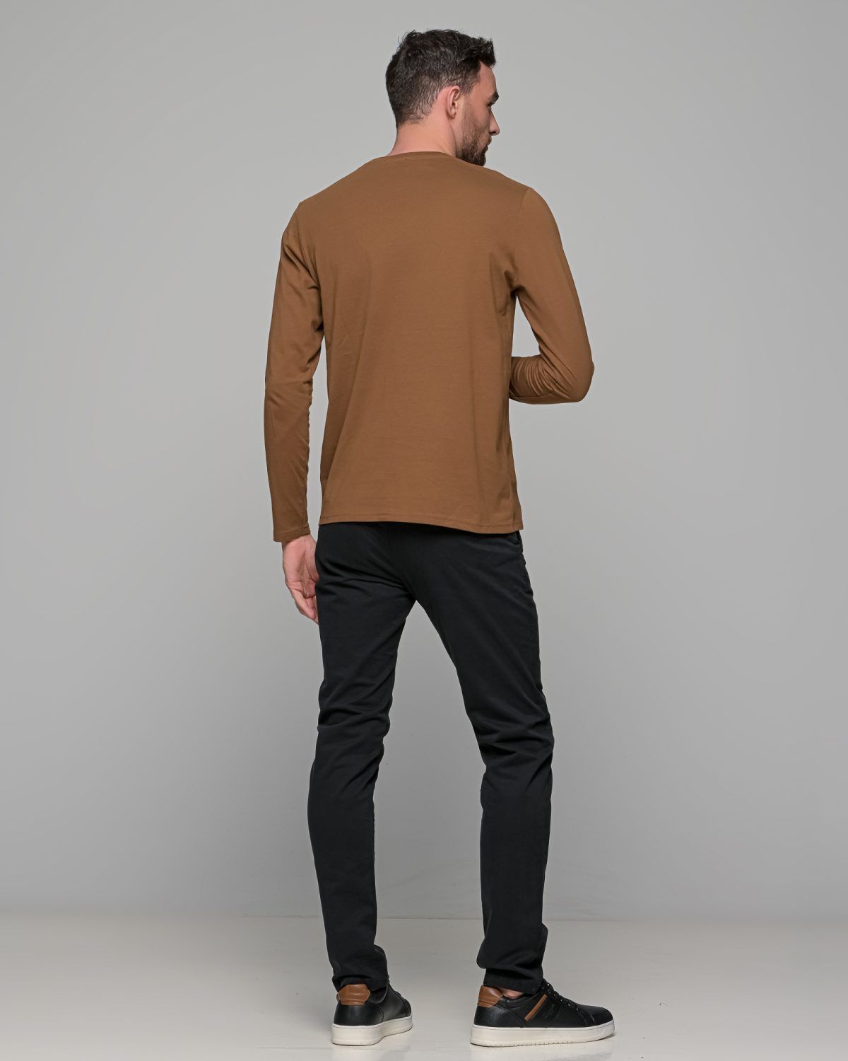 Κάμελ ανδρική μακρυμάνικη μπλούζα μονόχρωμη - Image 9