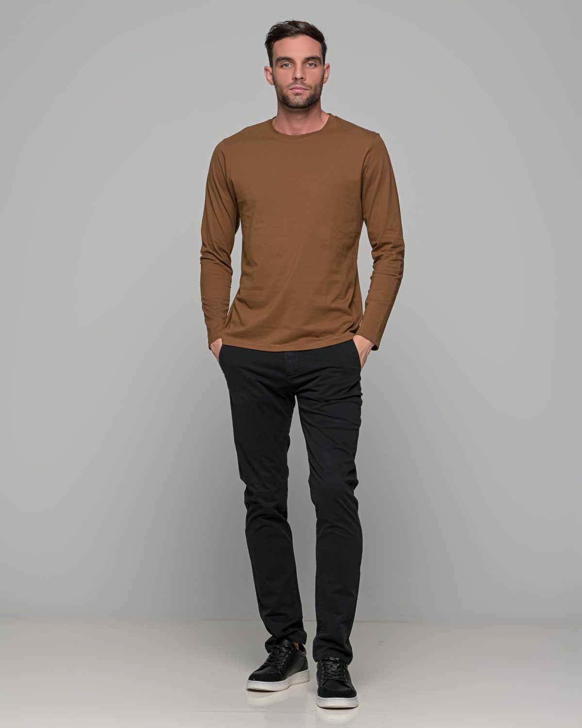 Κάμελ ανδρική μακρυμάνικη μπλούζα μονόχρωμη - Image 6