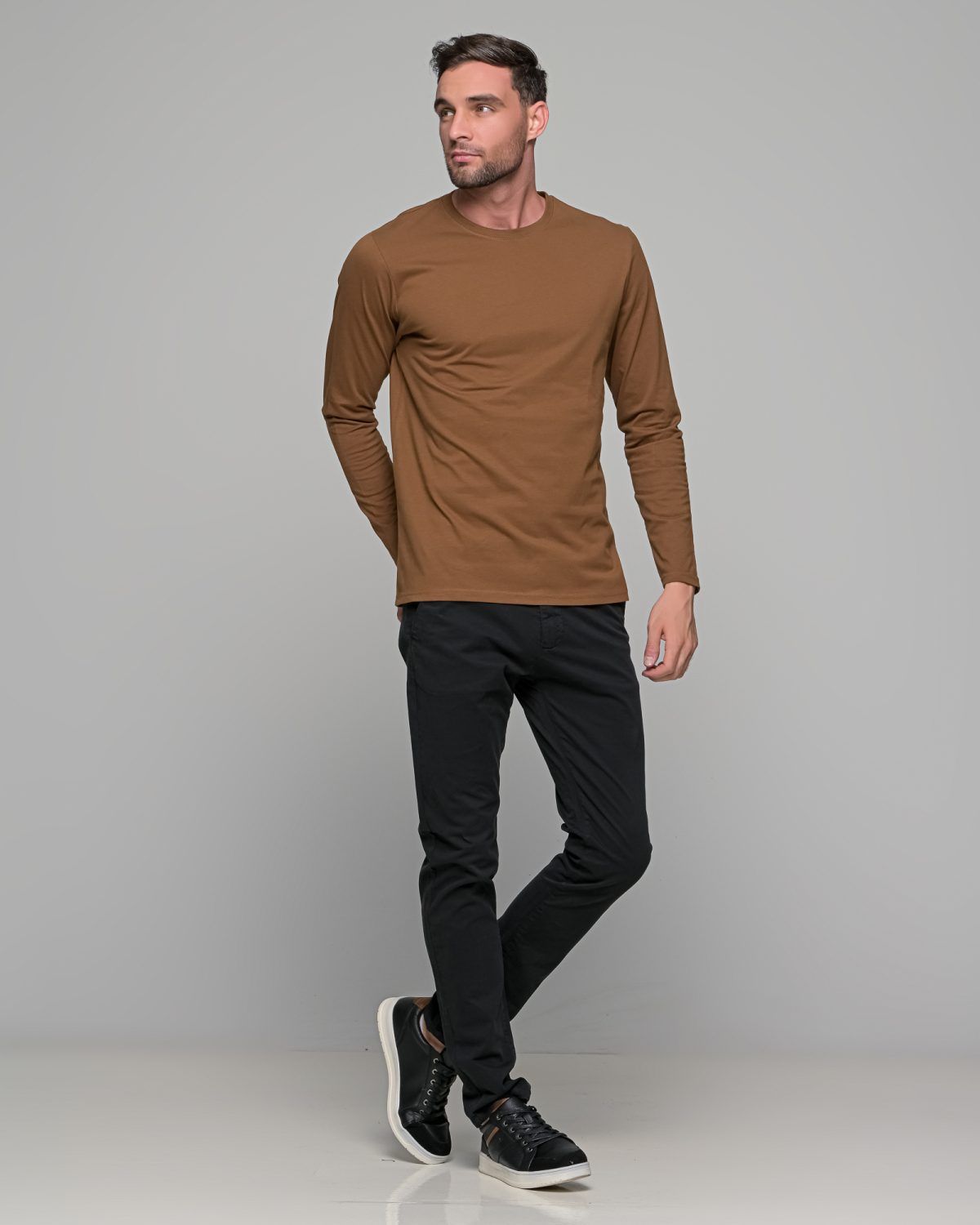 Κάμελ ανδρική μακρυμάνικη μπλούζα μονόχρωμη - Image 7