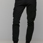 Μαύρο ανδρικό παντελόνι cargo με τσέπες και λάστιχο - Slim Fit