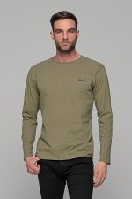 Χακί ανδρική μακρυμάνικη μπλούζα με διακριτική στάμπα Freeland - Image 4