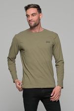 Χακί ανδρική μακρυμάνικη μπλούζα με διακριτική στάμπα Freeland - Image 3