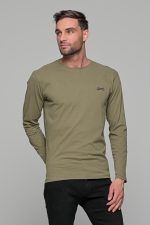 Χακί ανδρική μακρυμάνικη μπλούζα με διακριτική στάμπα Freeland