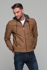 Κάμελ ανδρικό μπουφάν δερματίνη τύπου suede με αφαιρούμενο γιλέκο-κουκούλα - slim fit - Image 5