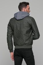 Χακί ανδρικό μπουφάν δερματίνη τύπου suede με αφαιρούμενο γιλέκο-κουκούλα - slim fit - Image 6