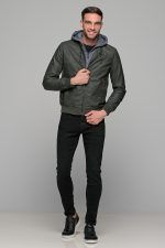 Χακί ανδρικό μπουφάν δερματίνη τύπου suede με αφαιρούμενο γιλέκο-κουκούλα - slim fit - Image 7