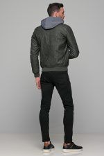 Χακί ανδρικό μπουφάν δερματίνη τύπου suede με αφαιρούμενο γιλέκο-κουκούλα - slim fit - Image 11