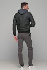 Γκρι ανδρικό μπουφάν δερματίνη τύπου suede με αφαιρούμενο γιλέκο-κουκούλα - slim fit - Image 9