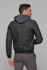 Γκρι ανδρικό μπουφάν δερματίνη τύπου suede με αφαιρούμενο γιλέκο-κουκούλα - slim fit - Image 5