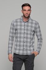 Σπορ γκρι ανοιχτό ανδρικό καρό πουκάμισο – Slim fit - Image 3