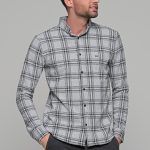 Σπορ γκρι ανοιχτό ανδρικό καρό πουκάμισο – Slim fit