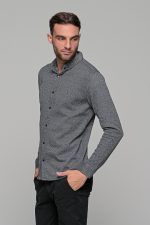 Σπορ γκρι ανδρικό πουκάμισο με λεπτομέρεια στην ύφανση  – Regular fit - Image 4