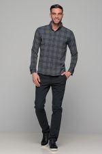 Σπορ γκρι ανθρακί ανδρικό καρό πουκάμισο – Slim fit - Image 6