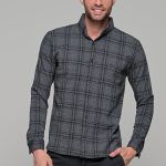 Σπορ γκρι ανθρακί ανδρικό καρό πουκάμισο – Slim fit