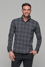 Σπορ γκρι ανθρακί ανδρικό καρό πουκάμισο – Slim fit