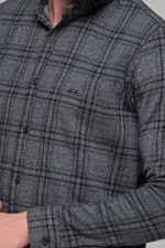 Σπορ γκρι ανθρακί ανδρικό καρό πουκάμισο – Slim fit - Image 2