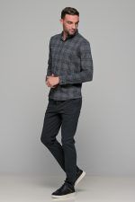Σπορ γκρι ανθρακί ανδρικό καρό πουκάμισο – Slim fit - Image 7