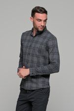 Σπορ γκρι ανθρακί ανδρικό καρό πουκάμισο – Slim fit - Image 3