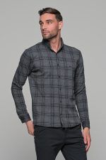 Σπορ γκρι ανθρακί ανδρικό καρό πουκάμισο – Slim fit - Image 4