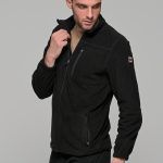 Μαύρη ανδρική ζακέτα fleece FR με φερμουάρ - regular fit