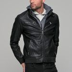 Ανδρικό μπουφάν από δερματίνη PU μαύρο PAPARAZZI με αφαιρούμενο γιλέκο-κουκούλα - slim fit