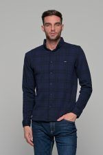 Σπορ μπλε ανδρικό καρό πουκάμισο – Slim fit